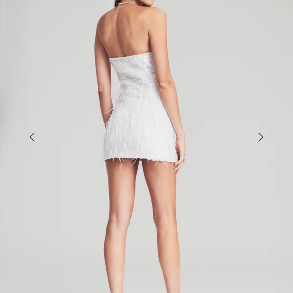 Retrofete Anastasia Dress Mini White Sequin Feather Bride Bridal MSRP $695 - Picture 5 of 9